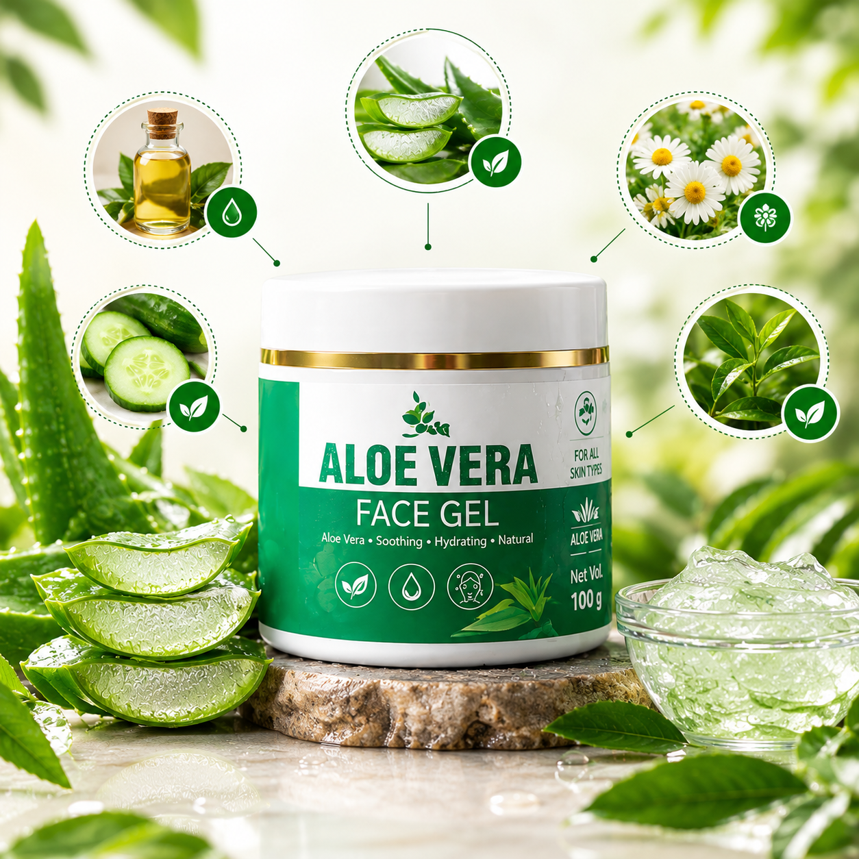Aloe Vera Face Gel Botanical Infographic - Unico Pharmaceuticals