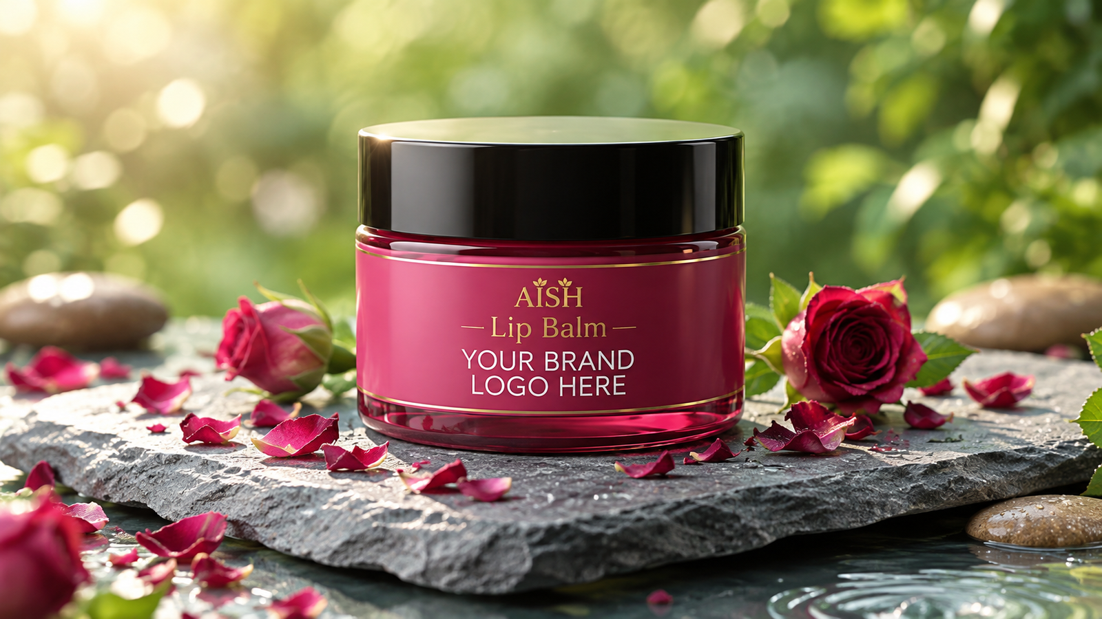 Luxury rose lip balm product concept for private label lip care manufacturing